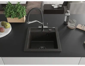 Mexen Vito, 1-komorový granitový drez 520x490x210 mm, drezová batéria Duo, čierna-zlatá metalíza, 6503-75-671701-07-B
