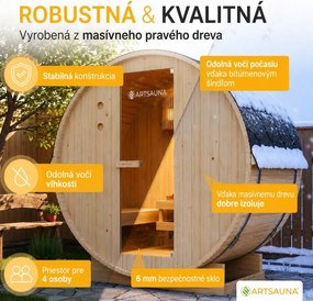 Fínska sudová sauna Ø 190 cm – vonkajšia, z masívu, 180 cm