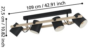 Stropné svietidlo v čiernej a prírodnej farbe s kovovým tienidlom 10x19 cm HORNWOOD - EGLO