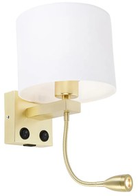 Zlatá nástenná lampa s USB a bielym tienidlom 18 cm - Brescia Combi