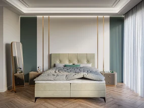 Manželská posteľ Boxspring 200 cm Roseann (svetlobéžová) (s matracom a úl. priestorom). Akcia -20%. Vlastná spoľahlivá doprava až k Vám domov. 1054612