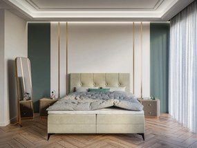 Manželská posteľ Boxspring 200 cm Roseann (svetlobéžová) (s matracom a úl. priestorom). Vlastná spoľahlivá doprava až k Vám domov. 1054612