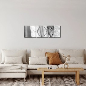 Obraz - Vlk v lese (s hodinami) (90x30 cm)