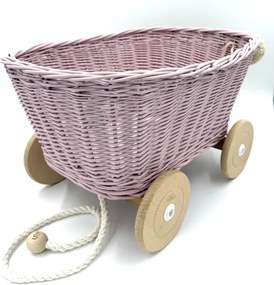 Prútený vozík na ťahanie za šnúrku - ružová