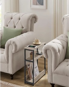 Úzky bočný stolík s predlžovačom, 3-úrovňový nočný stolík, 18 x 45 x 58 cm, greige a čierny