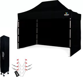 BRIMO Nožnicový párty stan SUPER oceľ 2x3 m s 3 stenami čierny