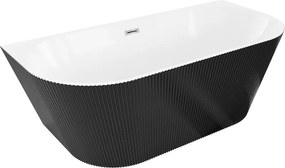 Mexen Oris, voľne stojaca ryhovaná vaňa 150 x 75 cm, biela-čierna, chrómový prepad, 52871507575-01