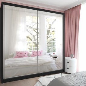 Šatníková skriňa 200 cm Belini čierny mat s posuvnými dverami a zrkadlom  M SZP1/2/B/WI/L/HI