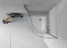 Mexen Rio, štvrťkruhový sprchovací kút s posuvnými dverami 70 x 70 cm, 6mm číre/pásy sklo, chrómový profil + biela sprchová vanička, 863-070-070-01-20-4110