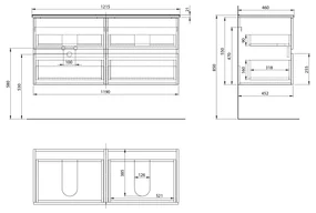 Aqualine Aqualine, PANEDA umývadlová skrinka 119x55x45,2cm, biela, PN212