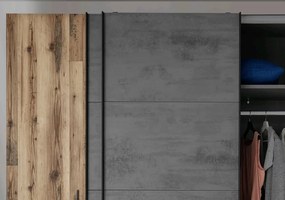 Šatníková skriňa Sarnia, 312 cm, zrubová dosky / tmavý betón