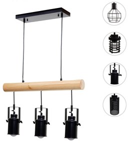 Závesné svietidlo H83 industrial, spot 3 74209 - kov / drevo - Čierna