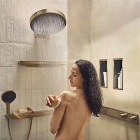 HANSGROHE Rainfinity Porter 500 nástenná prípojka hadice s držakom a polička, ľavý variant, kartáčovaný bronz/grafitové sklo, 26843140