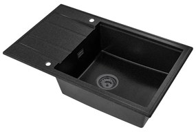 Sink Quality Ferrum New 8010, 1-komorový granitový drez 800x500x210 mm + grafitový sifón, čierna škvrnitá, SKQ-FER.8010.BP.XB