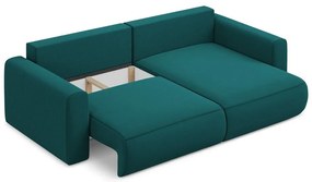 Tyrkysovomodrá zamatová rozkladacia/s úložným priestorom rohová pohovka (pravý roh/s leňoškou) Kapua – Makamii