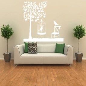 Veselá Stena Samolepka Vtáčik v klietke Farba: biela, Veľkosť: 80 x 80 cm