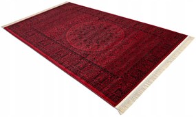 Dywany Łuszczów Koberec DO OBÝVAČKY JEDÁLNE bordó Rámček rozeta orient s strapcami 100x200 cm