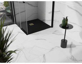 Mexen Stone+, štvorcová vanička z minerálneho kompozitu 100 x 100 cm, čierna, zlatá lesklá krytka, 44701010-G