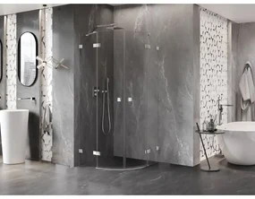 Mexen Lunar, polkruhový výklopný sprchový kút 90 x 90 cm, 8mm číre sklo, chrómový profil, 833-090L-090P-01-00