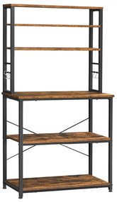 Kuchynský regál so 6 háčikmi, 80 x 167 x 40 cm, rustikálny hnedý