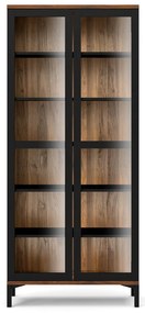 Čierna/v prírodnej farbe vitrína v dekore orecha 89x203x36 cm Roomers – Tvilum