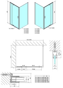 Polysan Polysan, EASY BLACK otočné sprchové dvere 880-1020mm, sklo BRICK, EL1738B