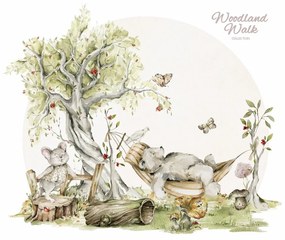 Gario Detská nálepka na stenu Woodland walk - spiaci medvedík a myška Rozmery: 95 x 78 cm