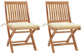 Záhradné stoličky 2 ks krémové podložky teakový masív 3062435