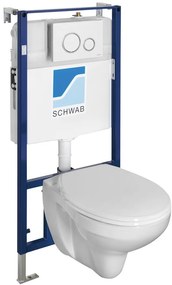Sapho, závesné WC TAURUS s podomietkovou nádržkou a tlačidlom Schwab, biela, LC1582-SET5
