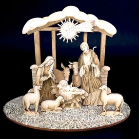 AMADEA Drevený skladací betlehem sépiový 3D 20 cm