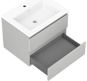 Mexen Rivel, kúpeľňová skrinka 60 cm s umývadlom Otis, 2 zásuvky, drážkovaná, sivá matná/biela, 91A20-06047-2-BFF62-W18M01