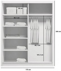 Priestranná šatníková skriňa 175/245 FABIO - čokoláda / biela