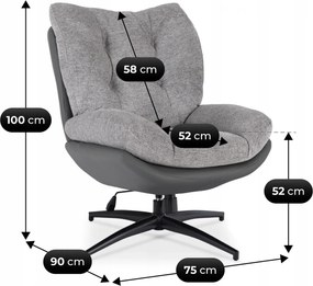 Otočné relaxačné kreslo ORVIO s podnožkou – sivé/čierne
