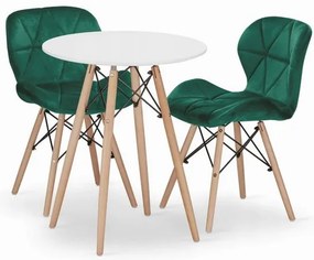 Jedálenská zostava TODI 60cm okrúhly stolový set biely + 2 stoličky LAGO zelené
