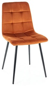 Oranžová zamatová jedálenská stolička MILA s čiernymi nohami
