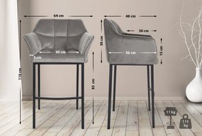 Barová stolička Damaso B - zamat, čierny 4-nohý rám - Sivá