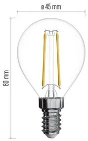 EMOS LED filamentová žiarovka, E14, Mini, 2W, 250lm, teplá biela