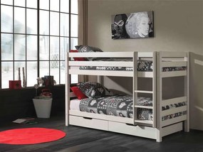 Poschodová postel z masívu s dvomi zásuvkami borovica biela 140cm 90x200cm