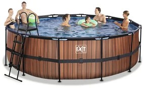 Nadzemný bazén rámový EXIT Wood Pool ø450 x 122 cm design drevo s pieskovou filtráciou a rebríkom