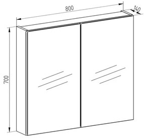 Mereo, Aira, kúpeľňová galerka 60 cm alebo 80 cm, zrkadlová skrinka, 2x dvere, dub kronberg, MER-CN717GD