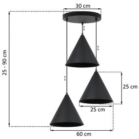 Závesné svietidlo Soho, 3x čierne kovové tienidlo, (fi 25cm), o
