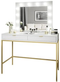 TOALETNÝ STOLÍK VIGGO BIELY + ZLATÝ PODSTAVEC + ZRKADLO