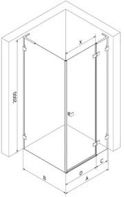Mexen Lunar, L výklopný sprchový kút pravý 100 x 100 cm, 8mm číre sklo, čierny profil, 834L-100-100-70-00-P
