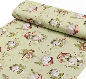 Biante Detské bavlnené posteľné obliečky do postieľky Sandra SA-474 Žabky a zvieratká medzi hubami na zelenom Do postieľky 90x120 a 40x60 cm
