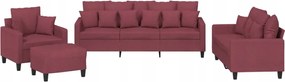 vidaXL 4-dielna sedacia súprava s vankúšmi, vínovo červená, tkanina
