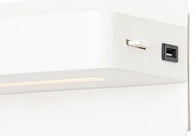 Moderná nástenná lampa biela vrátane LED s USB a vypínačom - Ted