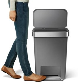 Obdĺžnikový pedálový kôš 45 l, šedý plast/nerez, sivá