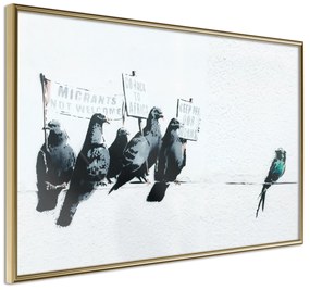 Artgeist Plagát - Xenophobic Pigeons [Poster] Veľkosť: 90x60, Verzia: Zlatý rám s passe-partout