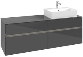VILLEROY &amp; BOCH Collaro závesná skrinka pod umývadlo na dosku (umývadlo vpravo), 4 zásuvky, s LED osvetlením, 1600 x 500 x 548 mm, Glossy Grey, C136B0FP