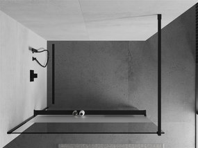 Mexen Kioto+, sprchová zástena s poličkou a držiakom na uteráky 120 x 200 cm, 8mm číre-námraza sklo, čierny profil, 800-120-121-70-35